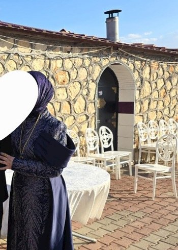Uzun Drapeli Lacivert Abiye Elbise