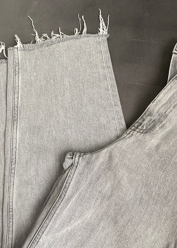 xs Beden gri Renk Gri Midi Kadın Denim Bol Kesim Jean