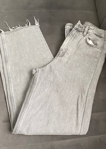 xs Beden Gri Midi Kadın Denim Bol Kesim Jean