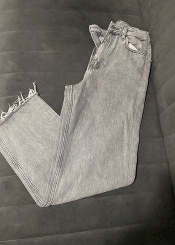 Gri Bol Kesim Midi Kot Pantolon