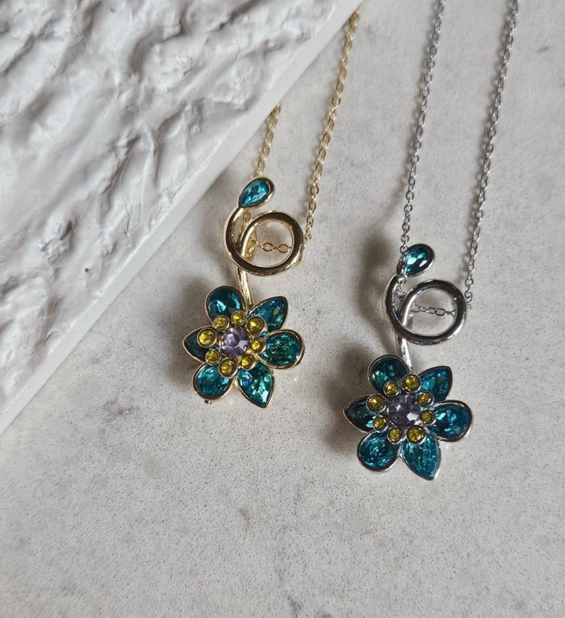 Renkli Payetli Çiçek Desenli Mini Kolye ( Swarovski model ) - Görsel 5