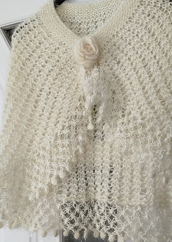 Dantel Detaylı Beyaz Örgü Kadın Şal - Görsel 2