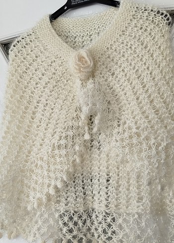 Dantel Detaylı Beyaz Örgü Kadın Şal - Görsel 4