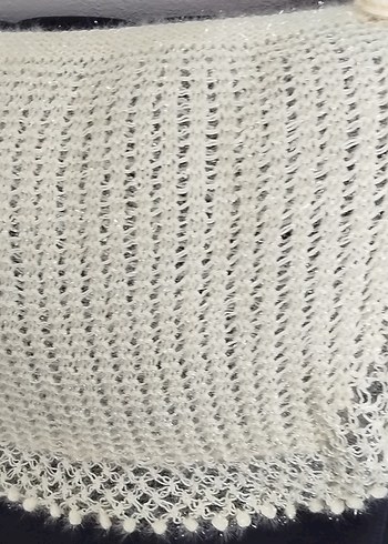 Dantel Detaylı Beyaz Örgü Kadın Şal - Görsel 3