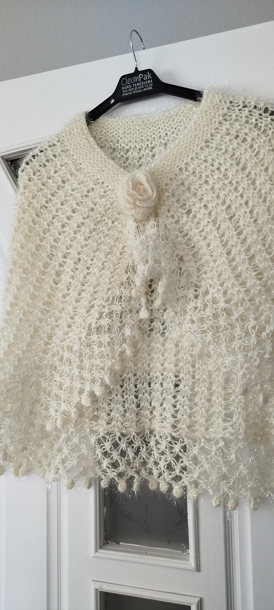 Dantel Detaylı Beyaz Örgü Kadın Şal - Görsel 2