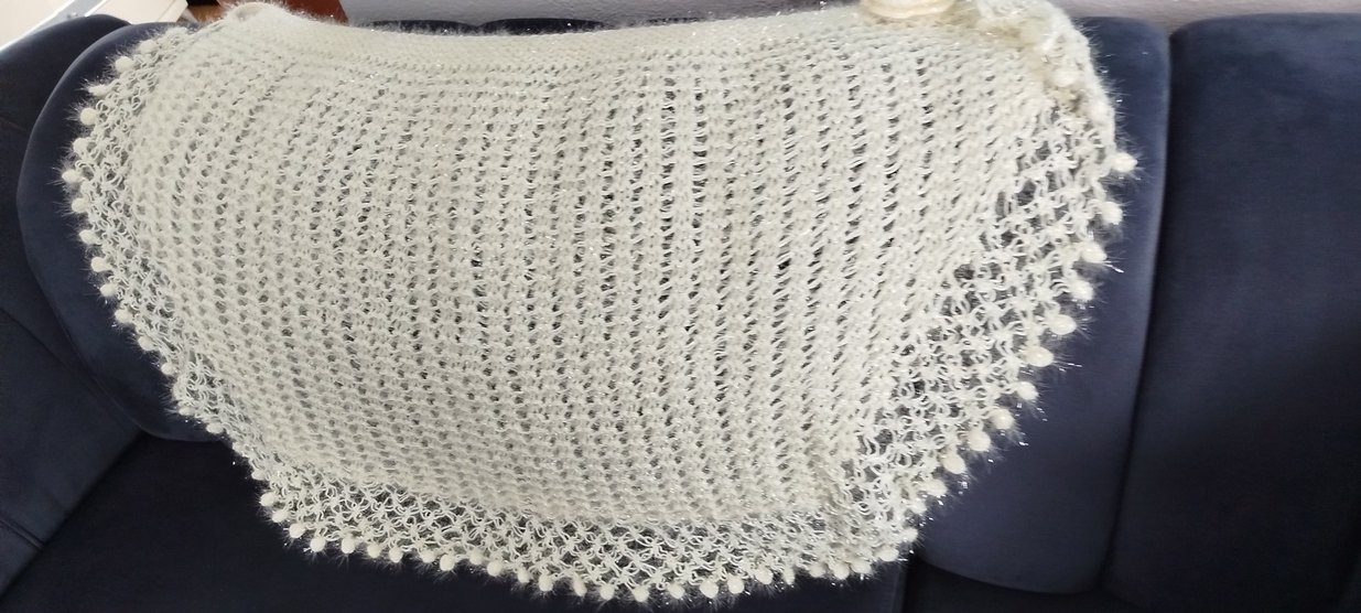 Dantel Detaylı Beyaz Örgü Kadın Şal - Görsel 3