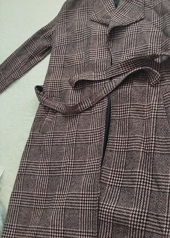 Kemerli Ekose Desenli Kadın Midi Kaban - Görsel 5