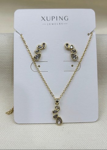 Diğer Altın Renkli Mini İşlemeli Kalp Kolye ve Küpe Seti