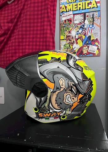 SWAY Sarı Renkli Baskılı Motosiklet Kaskı - Görsel 2