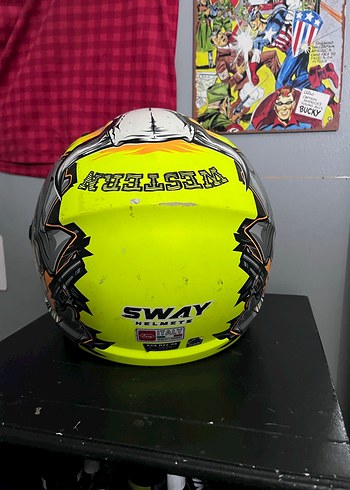SWAY Sarı Renkli Baskılı Motosiklet Kaskı - Görsel 5
