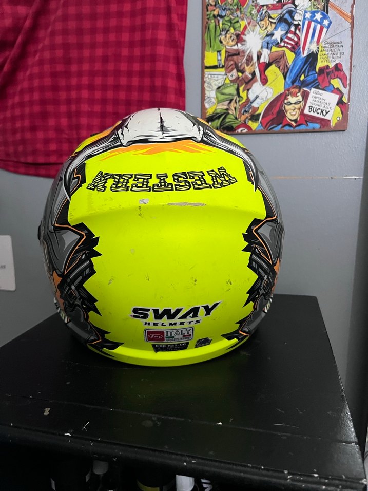 SWAY Sarı Renkli Baskılı Motosiklet Kaskı - Görsel 5