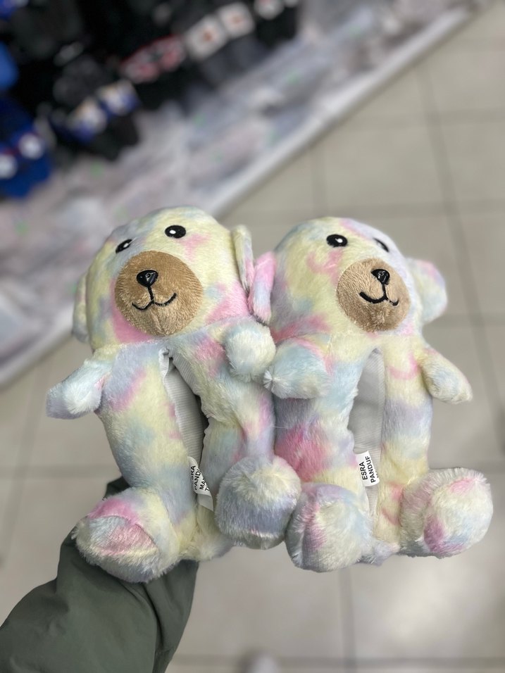 Pastel Renkli Peluş Ayı Panduf - Görsel 2