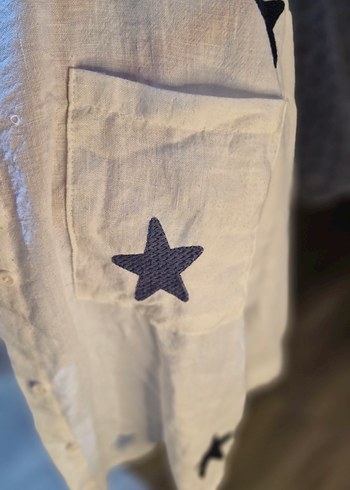 Bohem Beyaz Keten İşlemeli Gömlek - Görsel 5