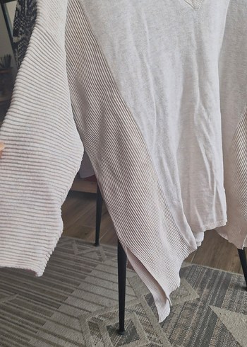 Bej V Yaka Uzun Kollu Kadın Triko - Görsel 2