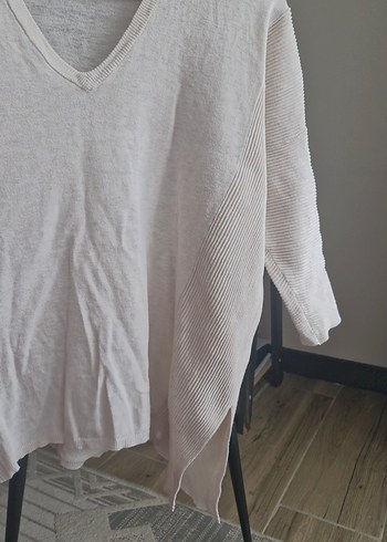 Bej V Yaka Uzun Kollu Kadın Triko - Görsel 3