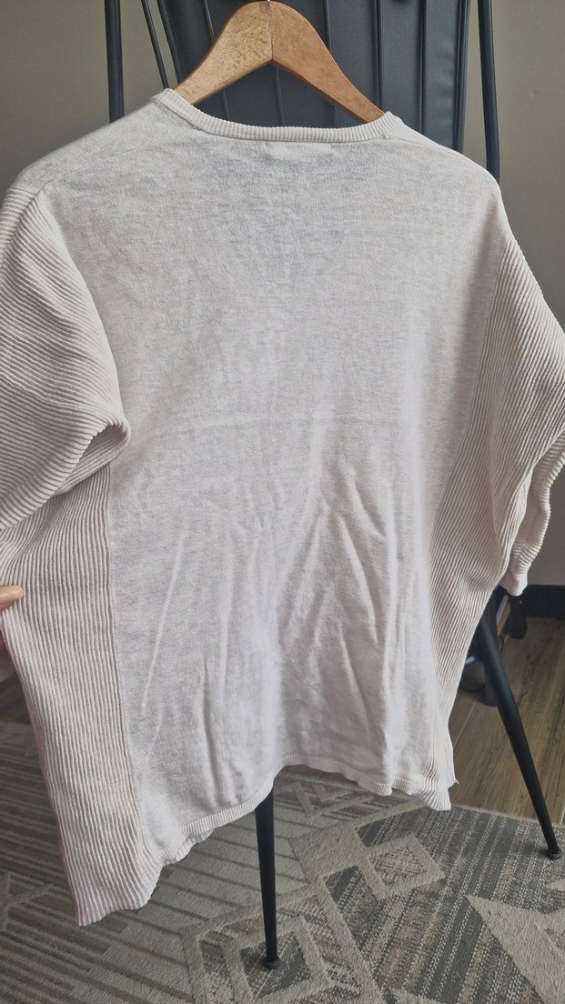 Bej V Yaka Uzun Kollu Kadın Triko - Görsel 4