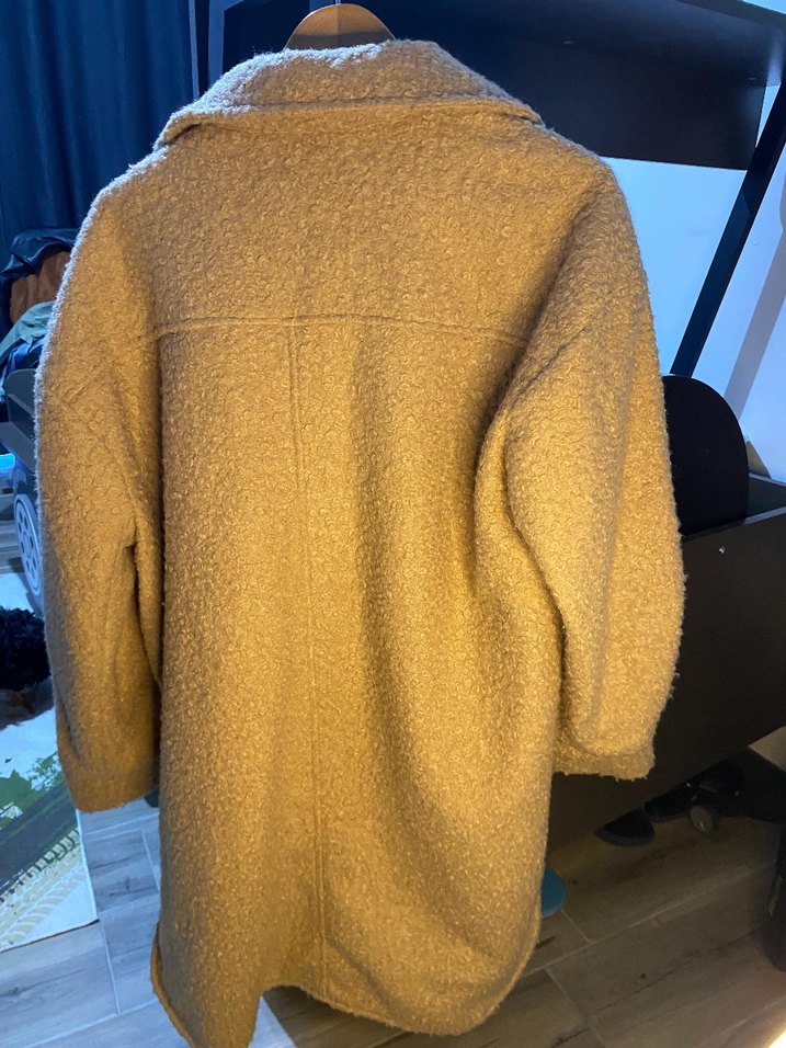 Düğmeli deve tüyü Midi Yün Kadın Kaban - Görsel 2