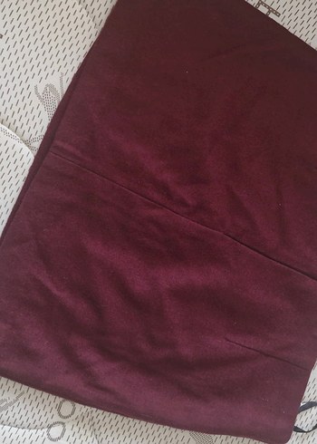 Bordo Düğmeli Midi Kadife Etek - Görsel 5