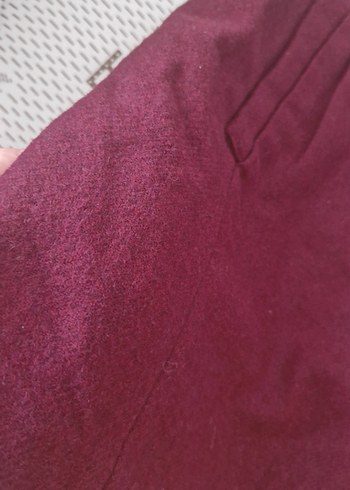 Bordo Düğmeli Midi Kadife Etek - Görsel 3