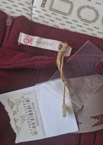 Bordo Düğmeli Midi Kadife Etek - Görsel 2