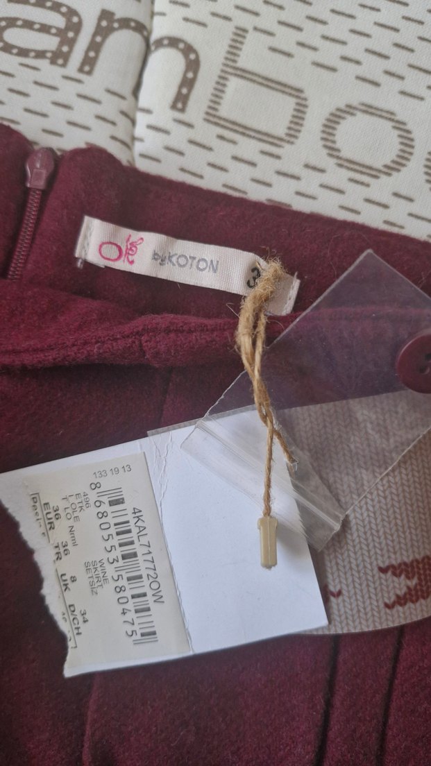 Bordo Düğmeli Midi Kadife Etek - Görsel 2