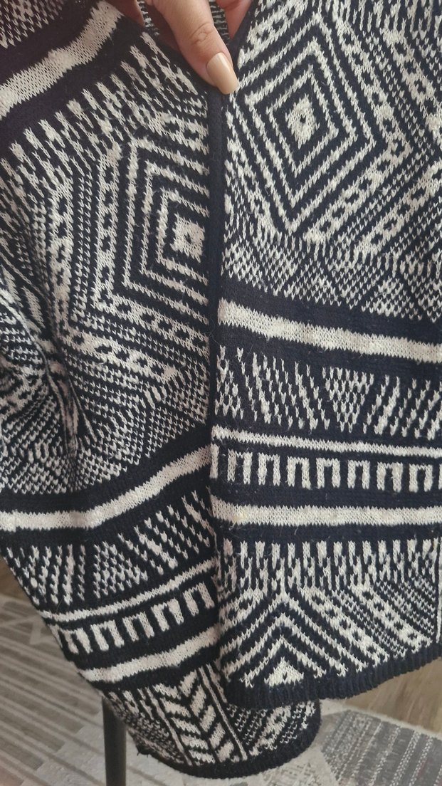 Bohem Desenli Örgü Gri Kadın Hırka - Görsel 4