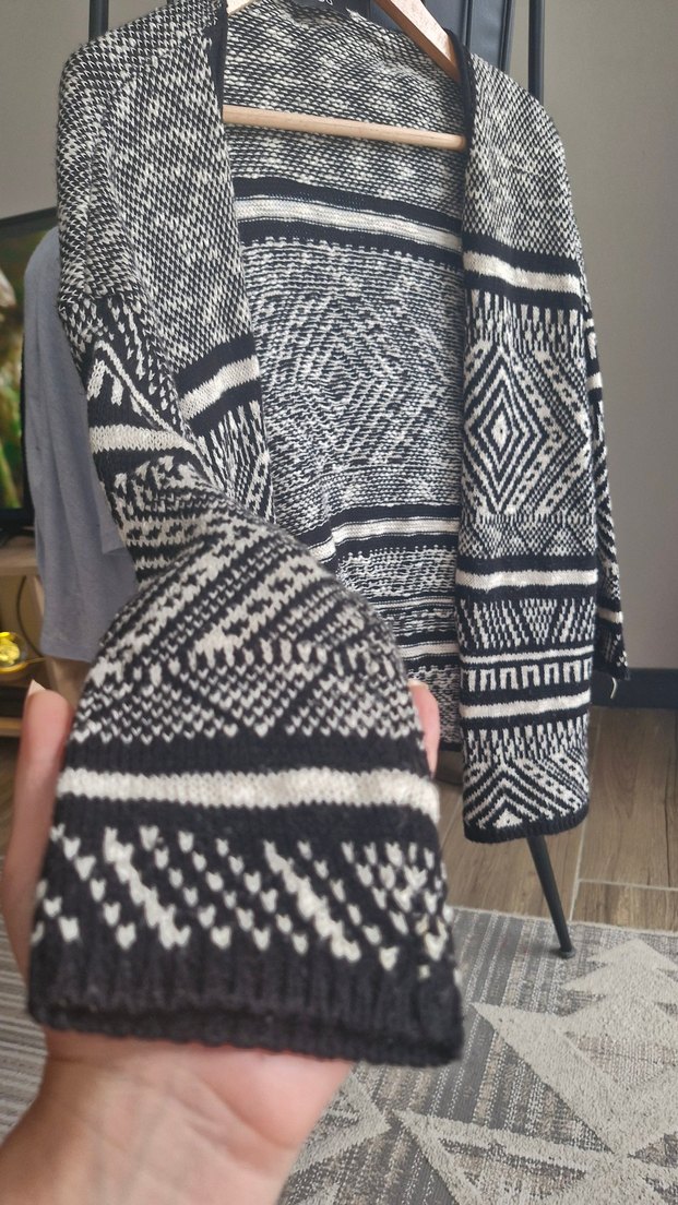 Bohem Desenli Örgü Gri Kadın Hırka - Görsel 2