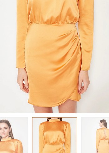 Turuncu Mini V boğazlı Elbise - Görsel 5