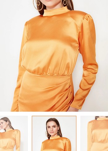 Turuncu Mini V boğazlı Elbise - Görsel 4