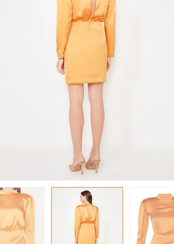 Turuncu Mini V boğazlı Elbise - Görsel 6