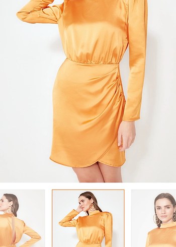 Turuncu Mini V boğazlı Elbise - Görsel 3