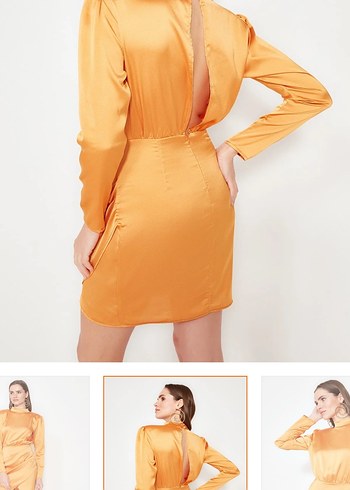 Turuncu Mini V boğazlı Elbise - Görsel 2