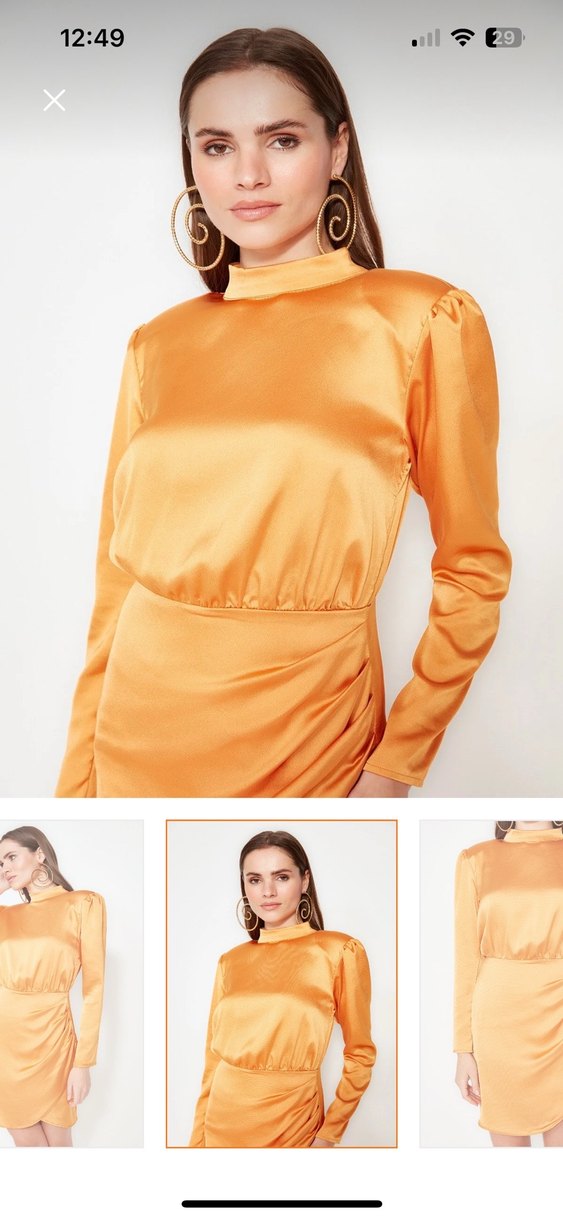 Turuncu Mini V boğazlı Elbise - Görsel 4