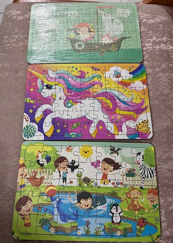 Diğer Renkli 3lu Ahsap Puzzle Seti