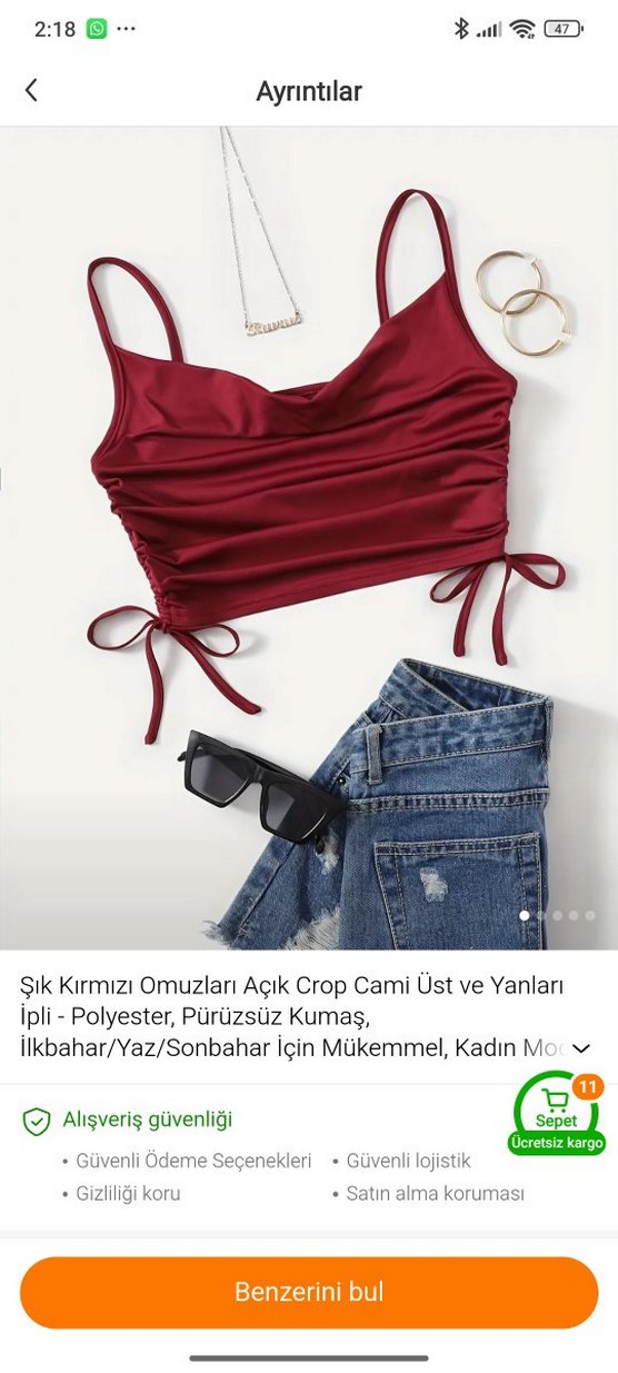 Bordo Drapeli İnce Askılı temu crop - Görsel 2