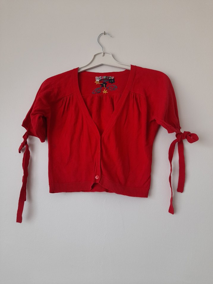 Kız Çocuk Kırmızı Düğmeli Bolero - Görsel 2