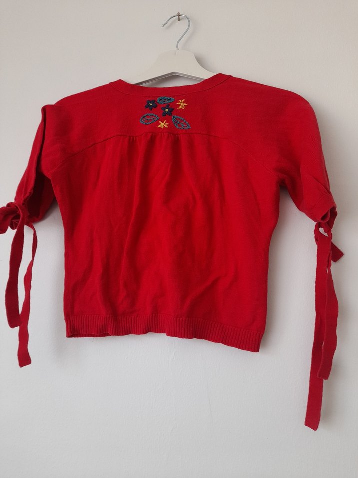 Kız Çocuk Kırmızı Düğmeli Bolero - Görsel 3