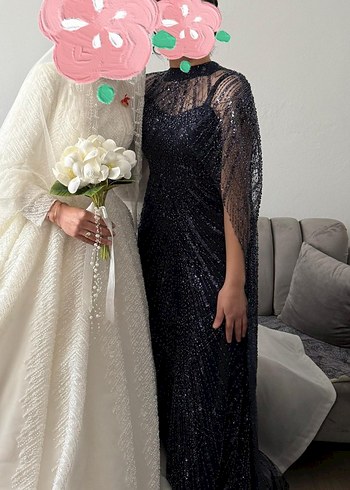 Lacivert Uzun Bohem Kadın Abiye Elbise - Görsel 2