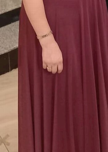 Bordo Uzun Kollu Salaş Kadın Abiye Elbise - Görsel 2
