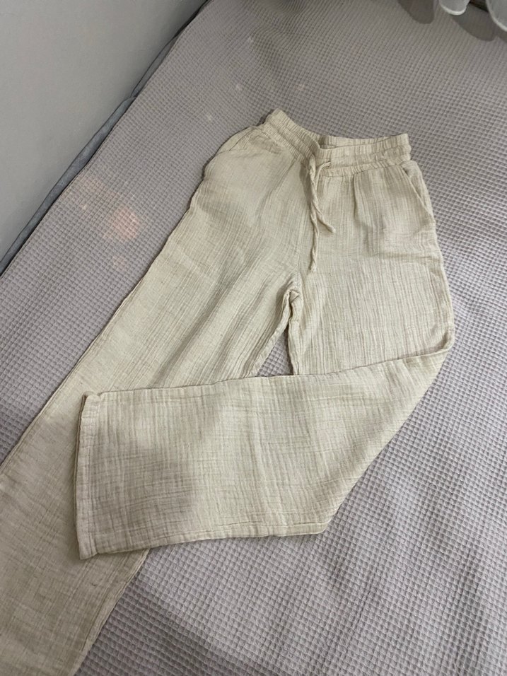 Bol paça keten pantolon - Görsel 3