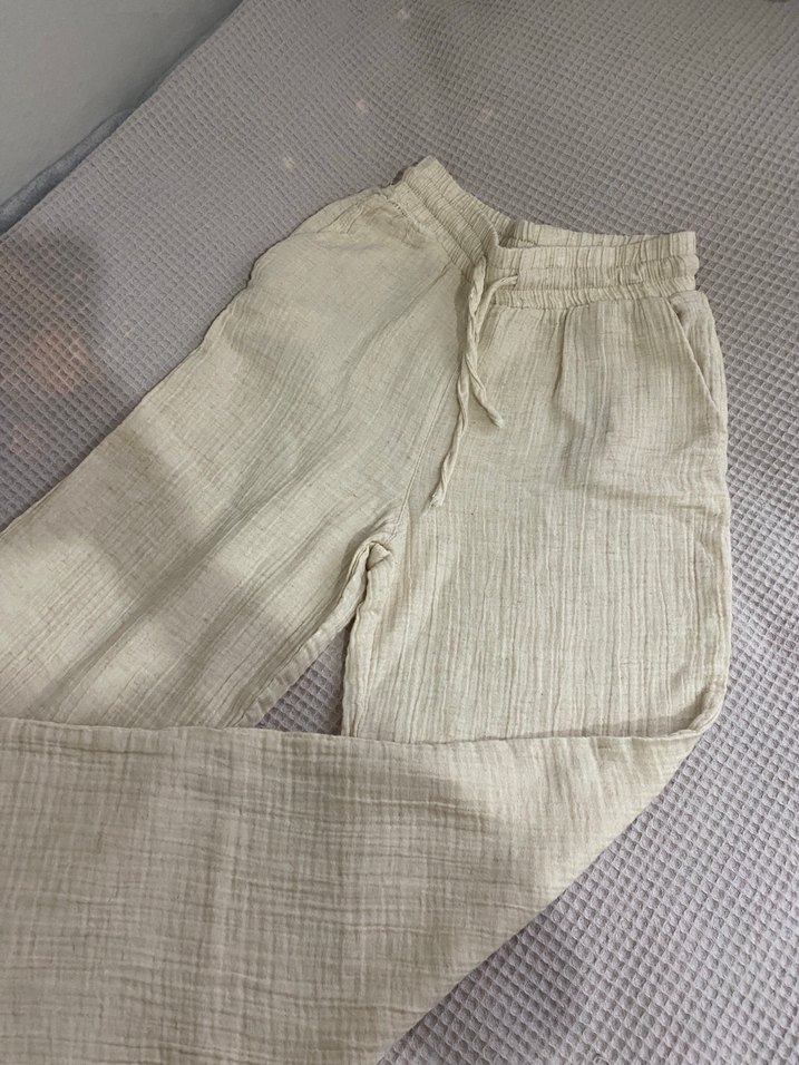 Bol paça keten pantolon - Görsel 5