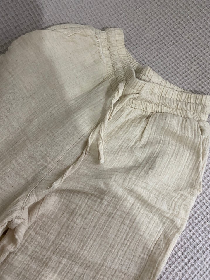 Bol paça keten pantolon - Görsel 4