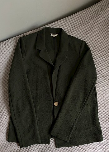 Düğmeli Yeşil Kadın Keten Blazer Ceket - Görsel 3