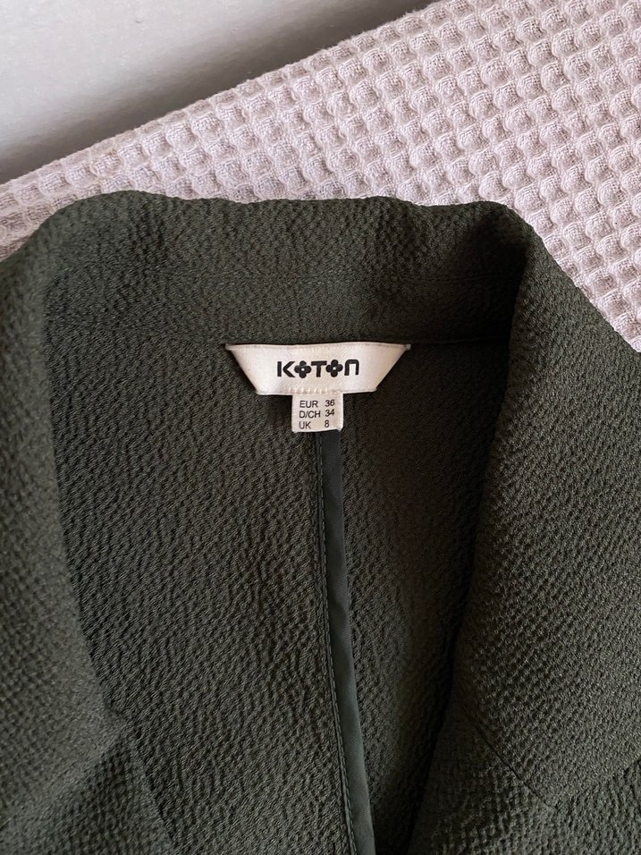 Düğmeli Yeşil Kadın Keten Blazer Ceket - Görsel 5