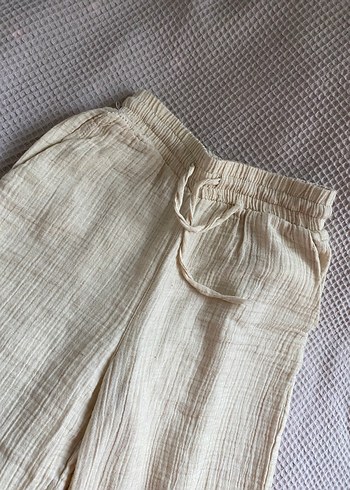 Bej Bol Kesim  Keten Pantolon - Görsel 4