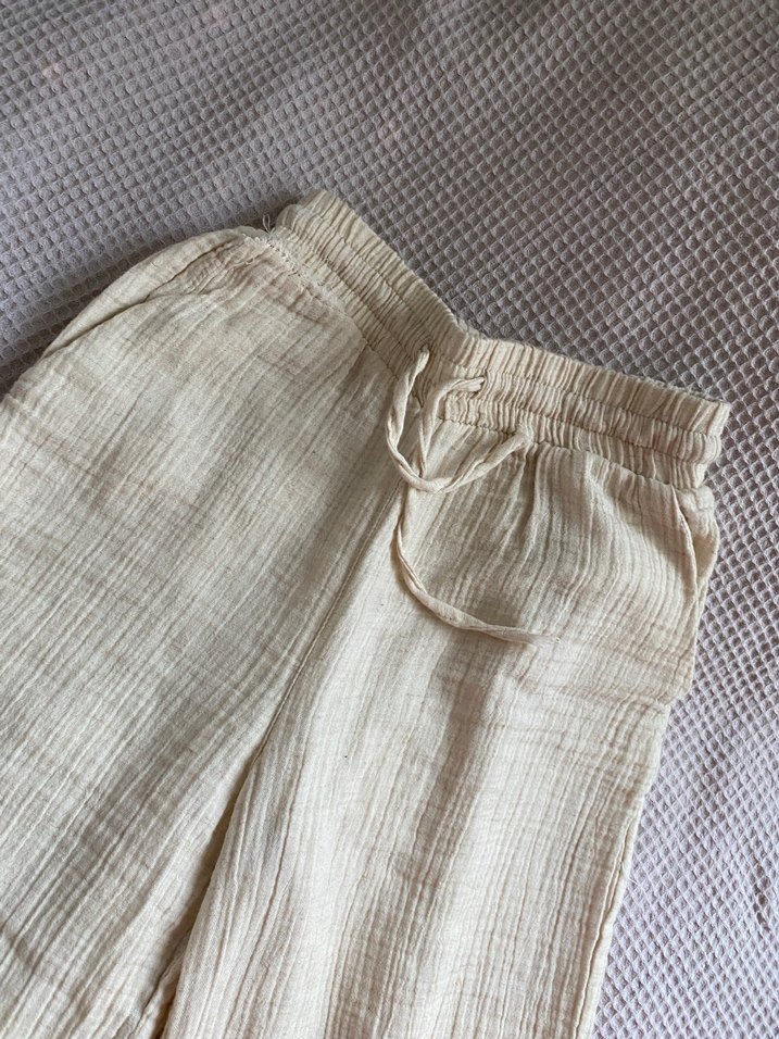 Bej Bol Kesim  Keten Pantolon - Görsel 4