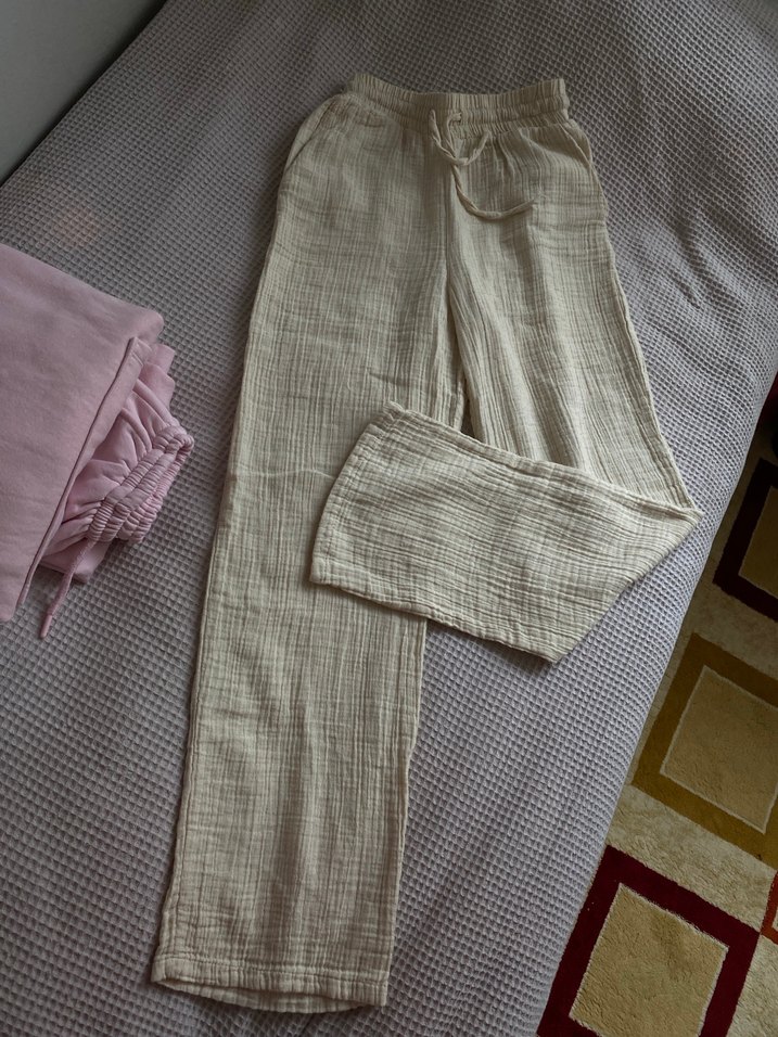 Bej Bol Kesim  Keten Pantolon - Görsel 3