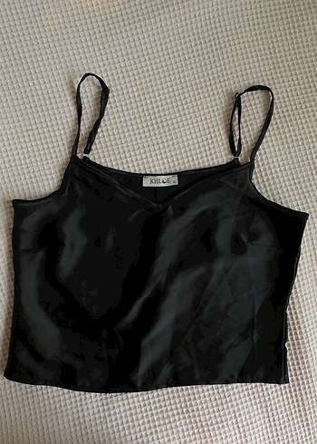 Siyah Saten V Yakalı İnce Askılı Kadın Atlet - Görsel 2