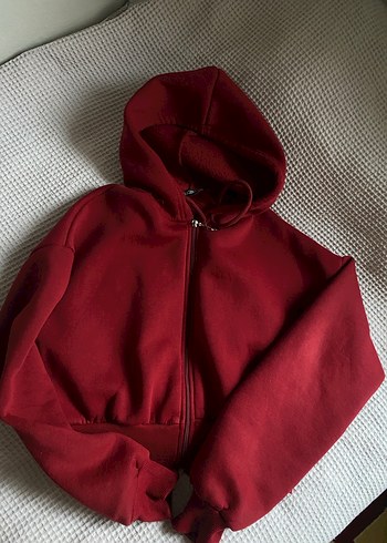 Bordo Kapüşonlu Fermuarlı  Sweatshirt - Görsel 2