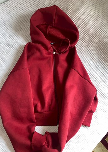 Bordo Kapüşonlu Fermuarlı  Sweatshirt - Görsel 6